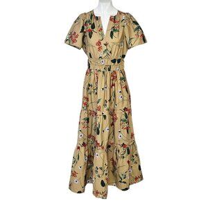Anthropologie The Somerset Maxi Dress, Short Sleeve, Smocked, Tiered, Floral, S